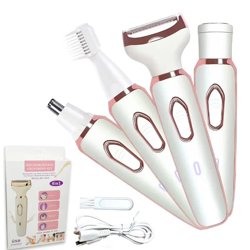 4-in-1 Electric Lady Shaver Kit with USB Charger - Rechargeable Wet/Dry Epilator for Women