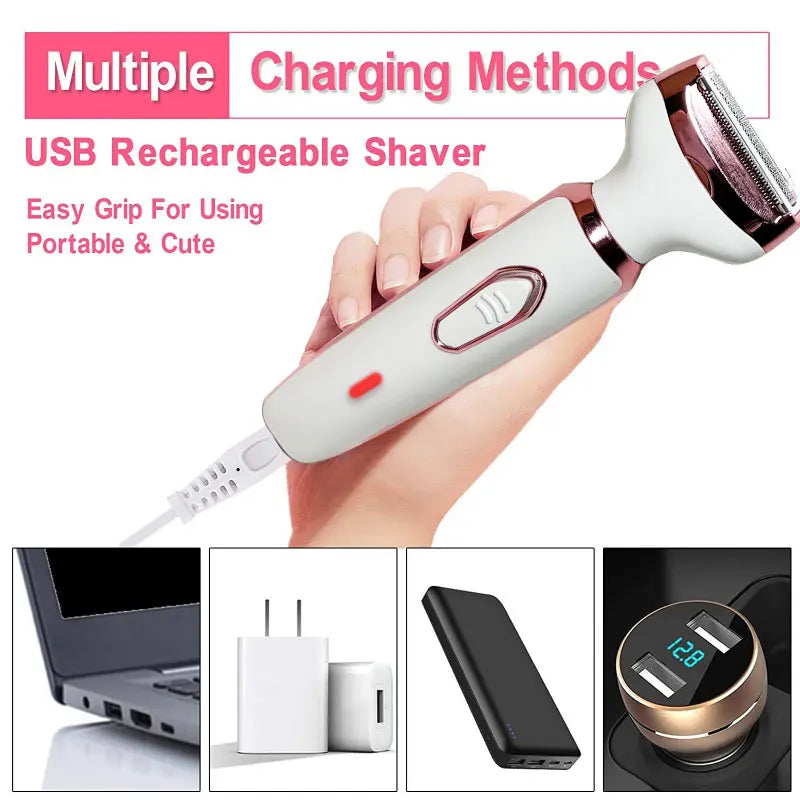 4-in-1 Electric Lady Shaver Kit with USB Charger - Rechargeable Wet/Dry Epilator for Women