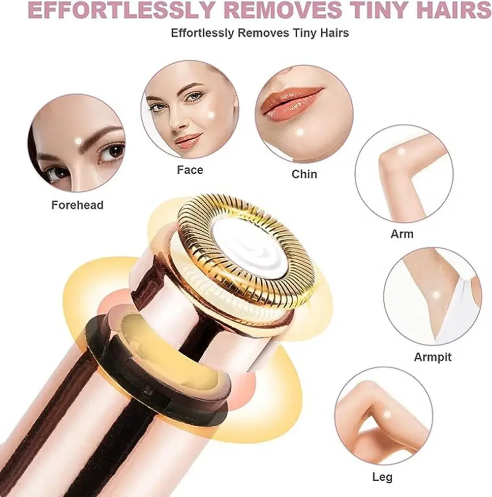 Portable rechargeable hair remover with USB charging and sleek design.