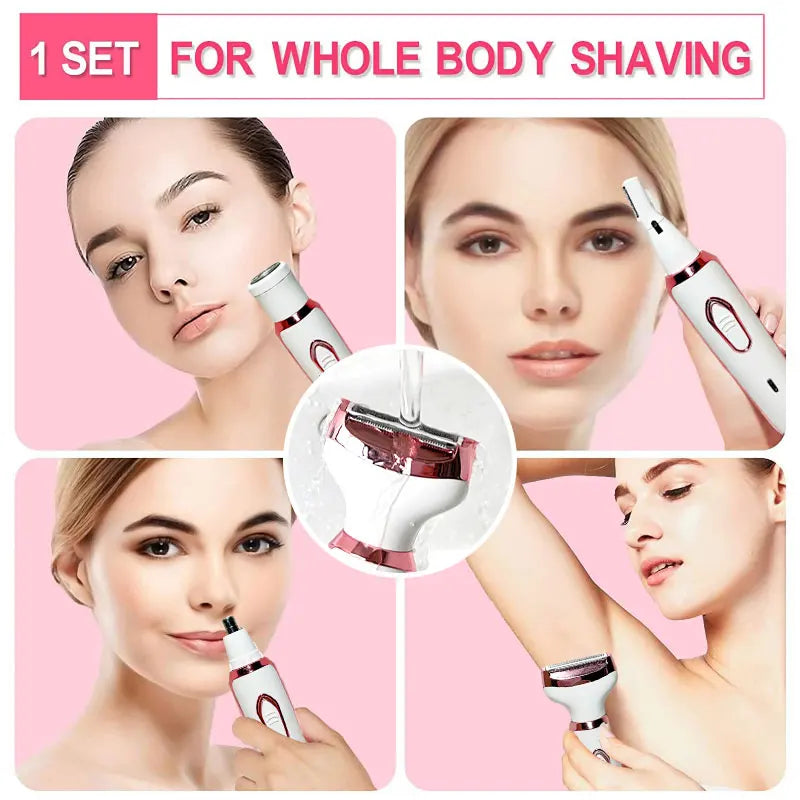 4-in-1 Electric Lady Shaver Kit with USB Charger - Rechargeable Wet/Dry Epilator for Women