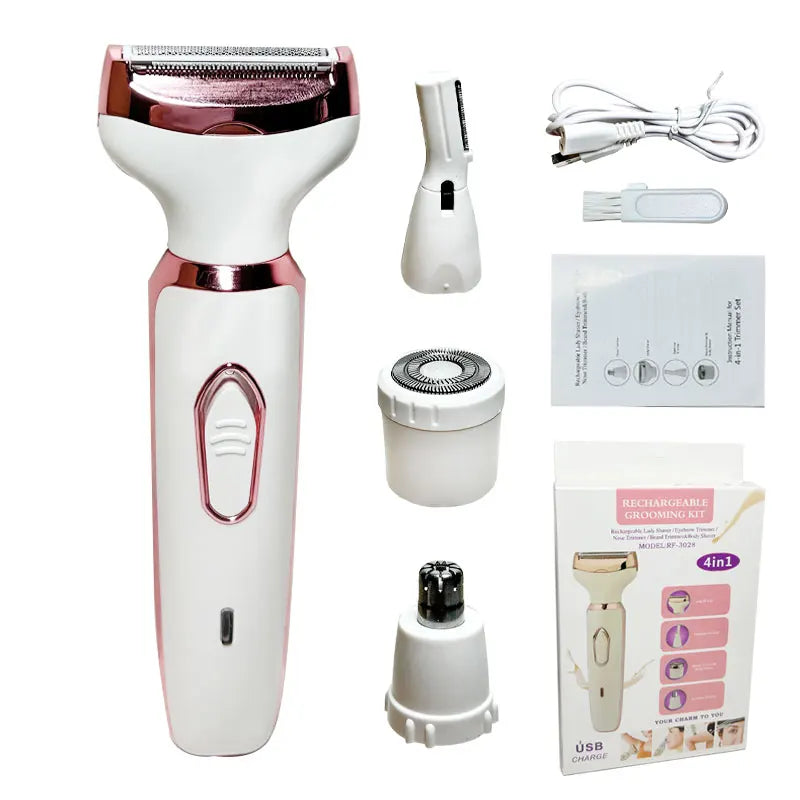 4-in-1 Electric Lady Shaver Kit with USB Charger - Rechargeable Wet/Dry Epilator for Women