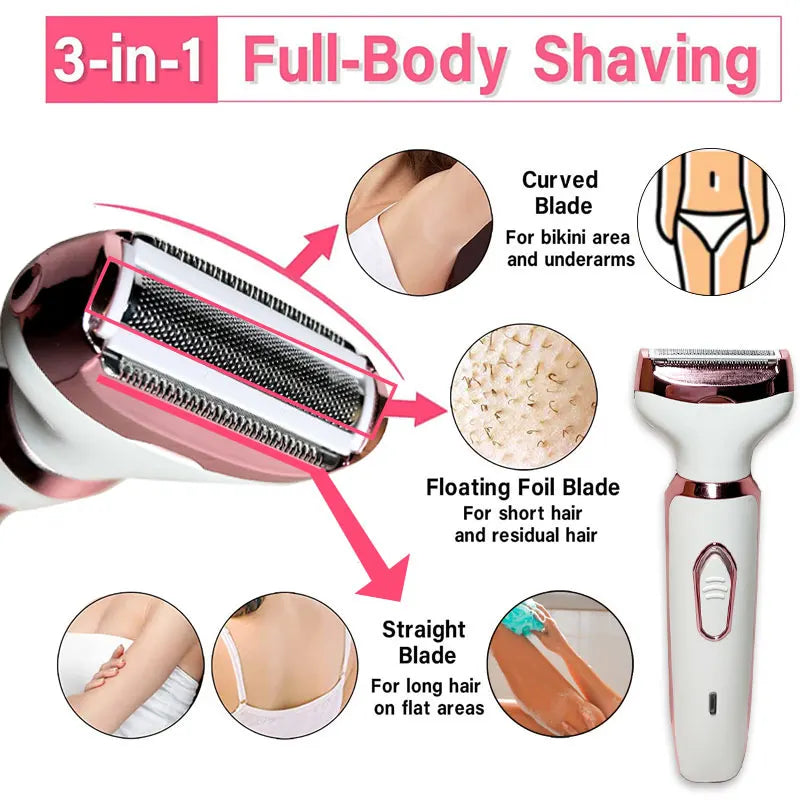 4-in-1 Electric Lady Shaver Kit with USB Charger - Rechargeable Wet/Dry Epilator for Women